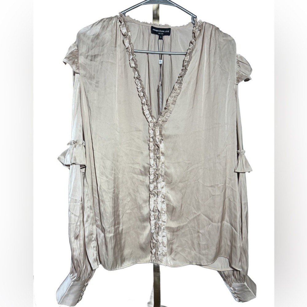 Generation Love Latte Long Sleeve Ruffle Top V-Neck Sz XL